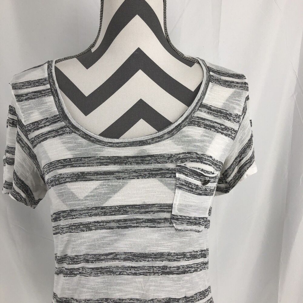 Bobeau White Gray Striped Sheer Lightweight Short Sleeve Pocket TShirt Large USA